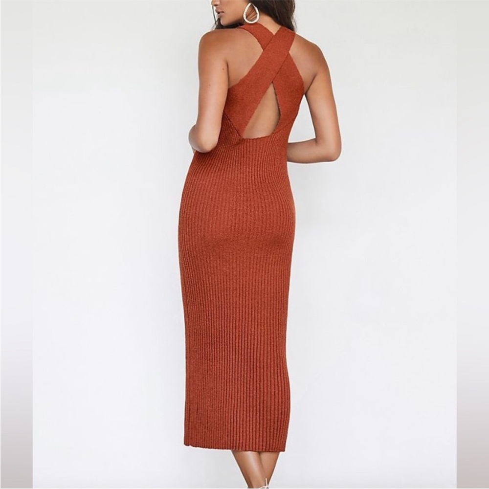 Anthropologie Rust Knit Midi Dress with Cross-Back